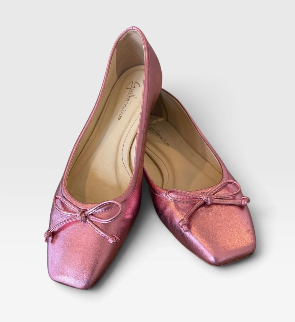 Guilhermina Metallic Pink Ballet Flats US Women’s 6 Leather Bow Detail Coquette